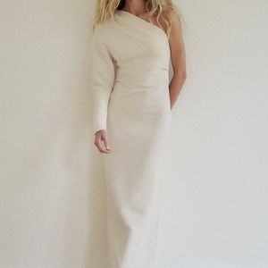 Zara Beige Textured Asymmetric Dress